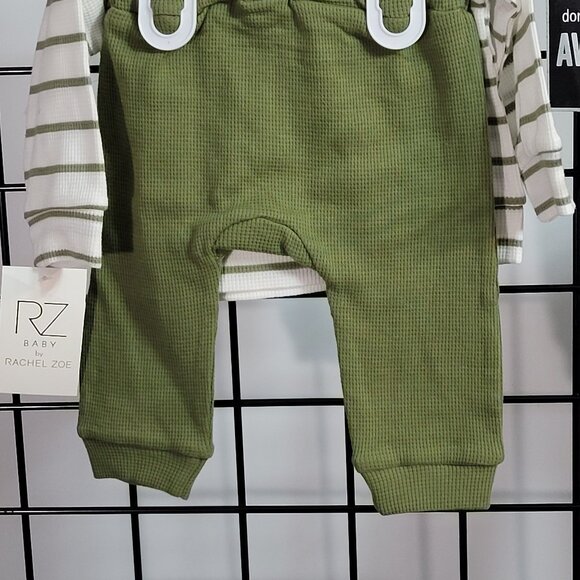 Rz Unisex Baby Rachel Zoe 3 Piece Set 6-9 Months Slouchy Hat Top Pants Olive - Picture 12 of 14